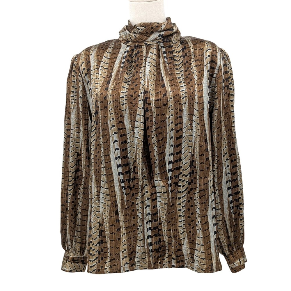 Nicola Sheer Mock Neck Blouse Mob Wife Vintage‎ 80s Abstract Size 10